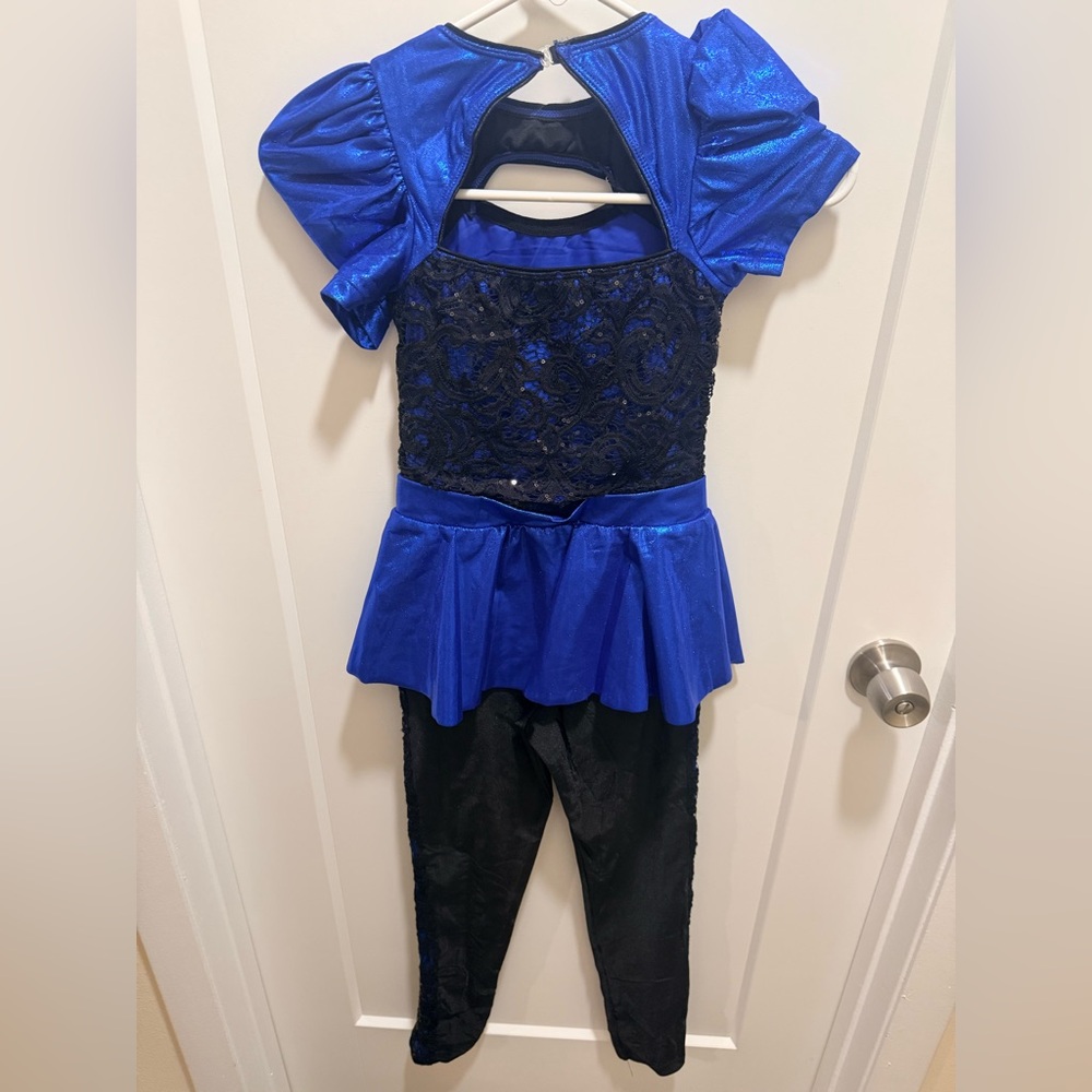 Revolution blue and black dance costume.